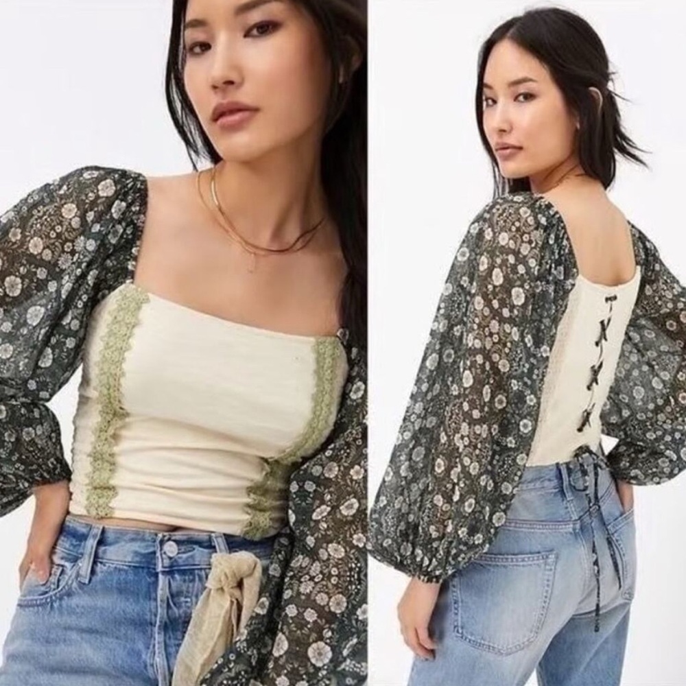 Anthropologie Forever That Girl Smocked Balloon Sleeve Top Boho Milkmaid